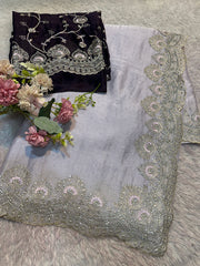 RoyalDesigner-Contrast Flowers-Saree